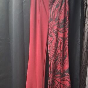 Chic Red and Black Wide Leg Pants